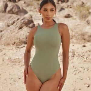 Pinsy high neck shaping bodysuit in sage green
